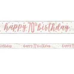 Happy 70th Birthday Banderoll Vit & Roséguld