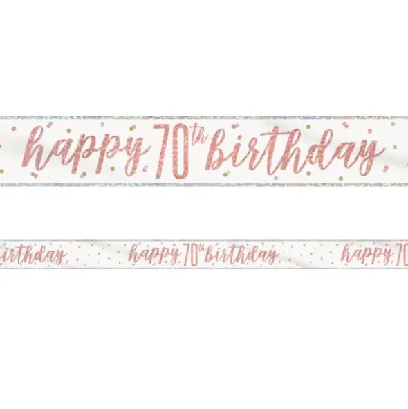Happy 70th Birthday Banderoll Vit & Roséguld