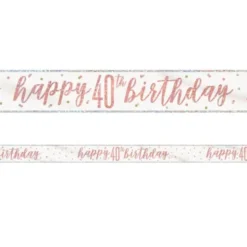 Happy 40th Birthday Banderoll Vit & Roséguld