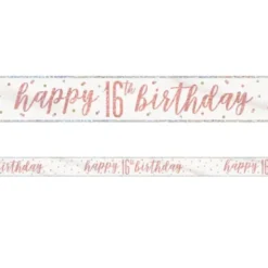 Happy 16th Birthday Banderoll Vit & Roséguld