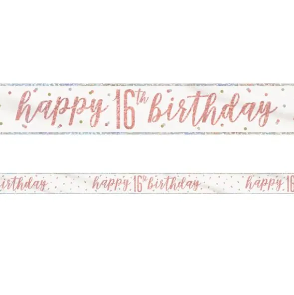 Happy 16th Birthday Banderoll Vit & Roséguld