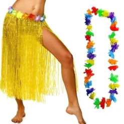 Hawaii Gul Kjol och Lei-Krans