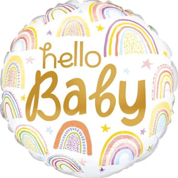 Hello Baby Regnbågar Rund Folieballong