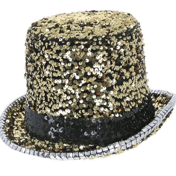 Hög Hatt Filt och Paljetter Guld
