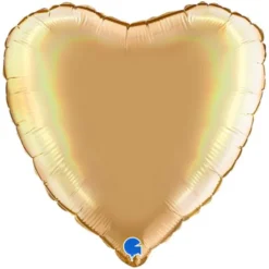 Hjärtballong Holografisk Platinum Champagne