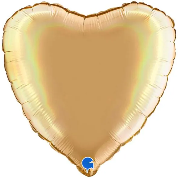 Hjärtballong Holografisk Platinum Champagne