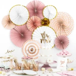 Hängande Dekorationsrosetter Rosa och Metallic Guld