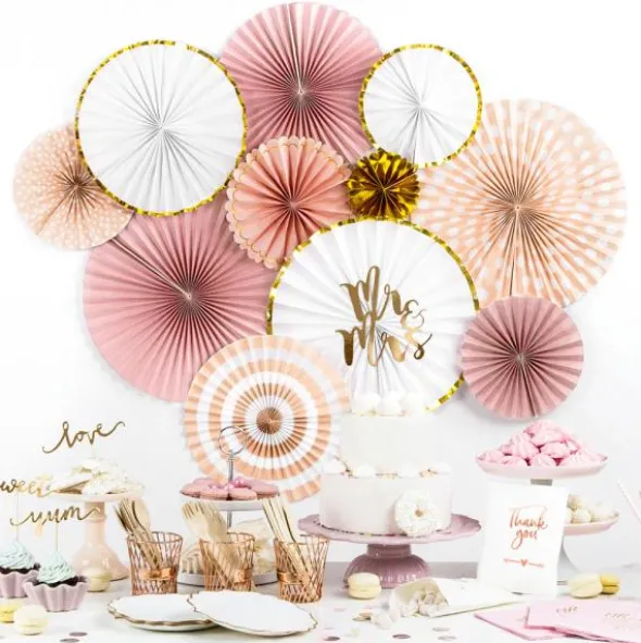 Hängande Dekorationsrosetter Rosa och Metallic Guld