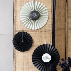 Hängande Födelsedagsdekorationer Solfjäder Svart/Krämvit 3-pack