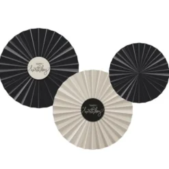 Hängande Födelsedagsdekorationer Solfjäder Svart/Krämvit 3-pack