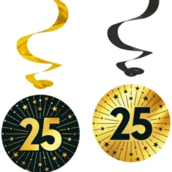 Hängande Swirls 25 år Guld/Svart 4-pack