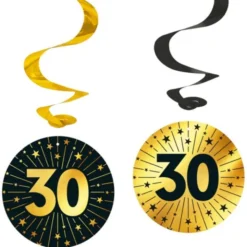 Hängande Swirls 30 år Guld/Svart 4-pack