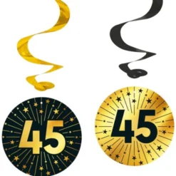Hängande Swirls 45 år Guld/Svart 4-pack