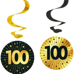 Hängande Swirls 100 år Guld/Svart 4-pack
