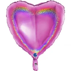 Holografisk Folieballong Hjärta Fuxia Rosa