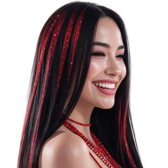 Hårslingor Glitter Röd (3-pack/͏50 cm)