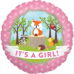 It's A Girl Holografisk Folieballong Skogsdjur