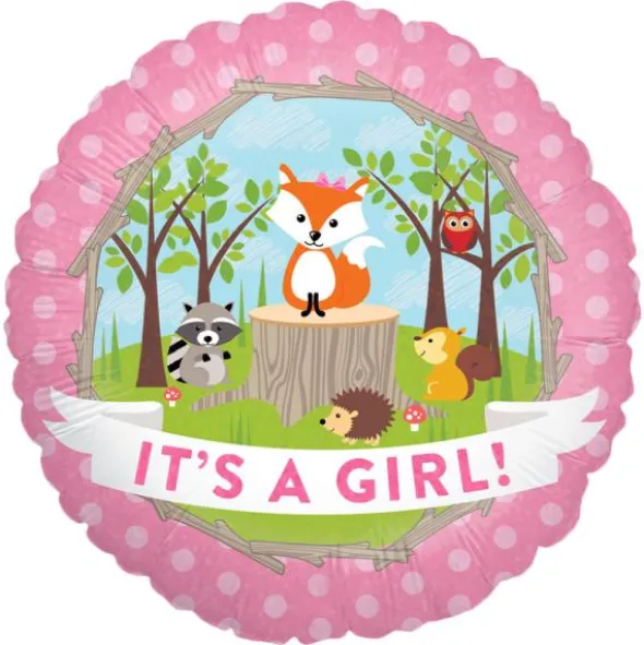 It's A Girl Holografisk Folieballong Skogsdjur