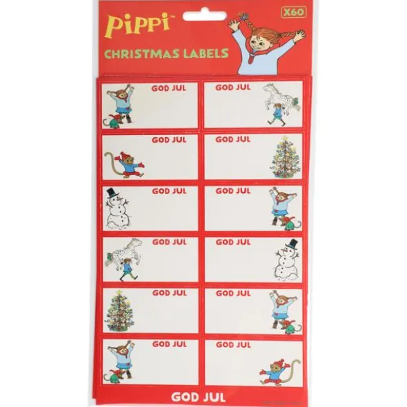 Juletiketter Pippi Långstrump 60-pack