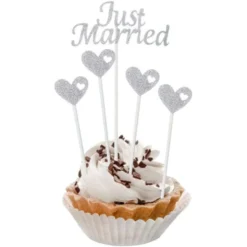 Just Married Tårtdekorationer Silver