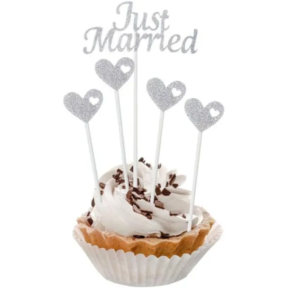 Just Married Tårtdekorationer Silver