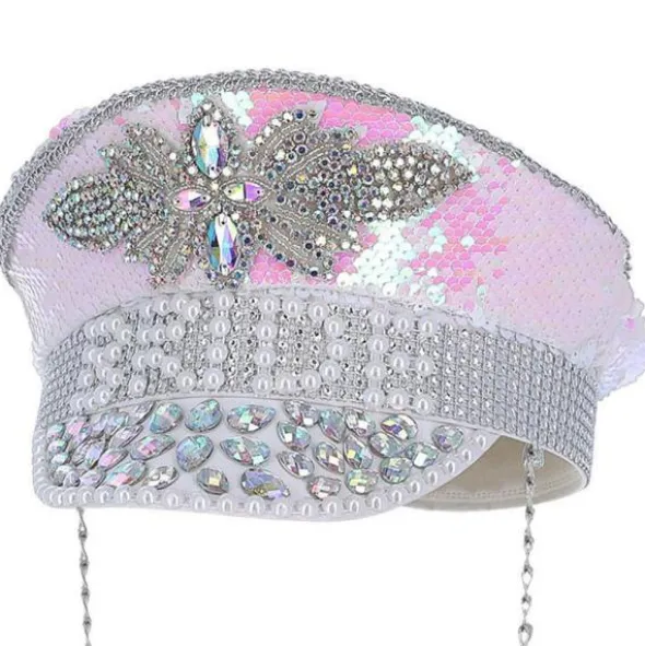 Kaptenshatt Bride Paljetter och Pärlor Vit
