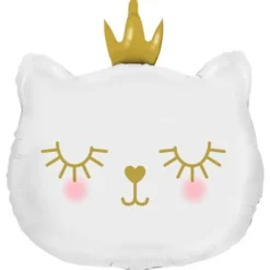 Katt med Prinsesskrona Folieballong Vit