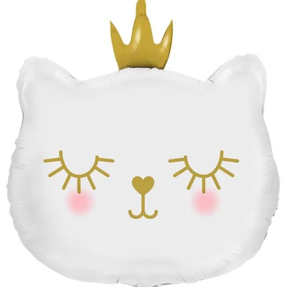 Katt med Prinsesskrona Folieballong Vit