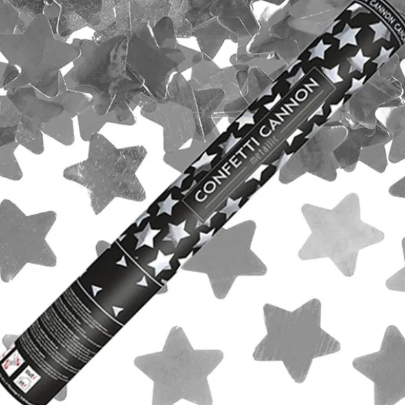 Konfettikanon Silver Stjärnor Metallic