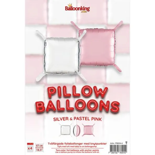 Kuddballonger Silver/Pastellrosa 4-pack