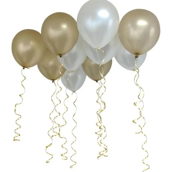 Latexballonger Guld/Vit med Band 10-pack