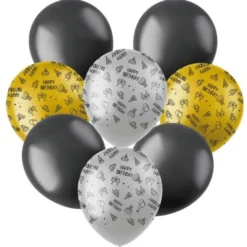 Latexballonger Happy Birthday Svart/Silver/Guld 8-pack