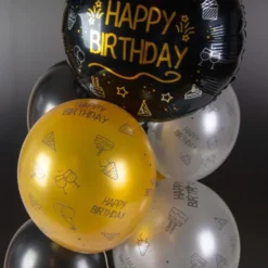 Latexballonger Happy Birthday Svart/Silver/Guld 8-pack