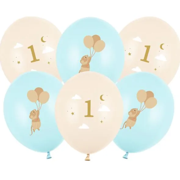 Latexballonger Mus 1 År Blå/Persika 30 cm (6-pack)