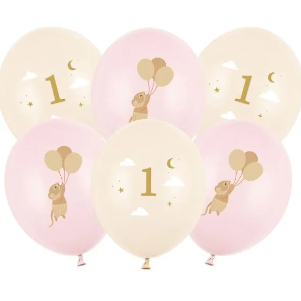 Latexballonger Mus 1 År Rosa/Persika 30 cm (6-pack)