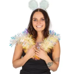 LED Diadem med Pom Poms Vit