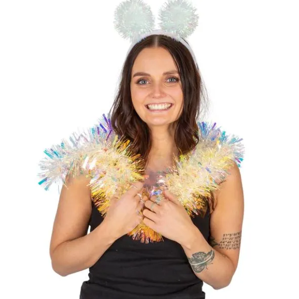 LED Diadem med Pom Poms Vit