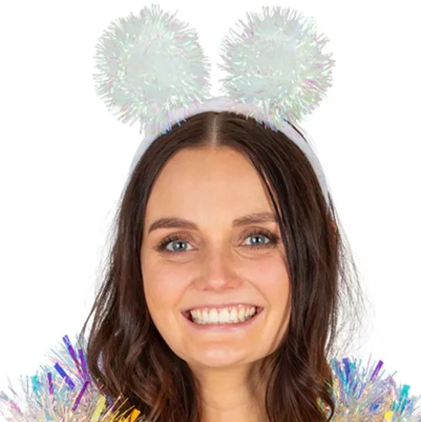 LED Diadem med Pom Poms Vit