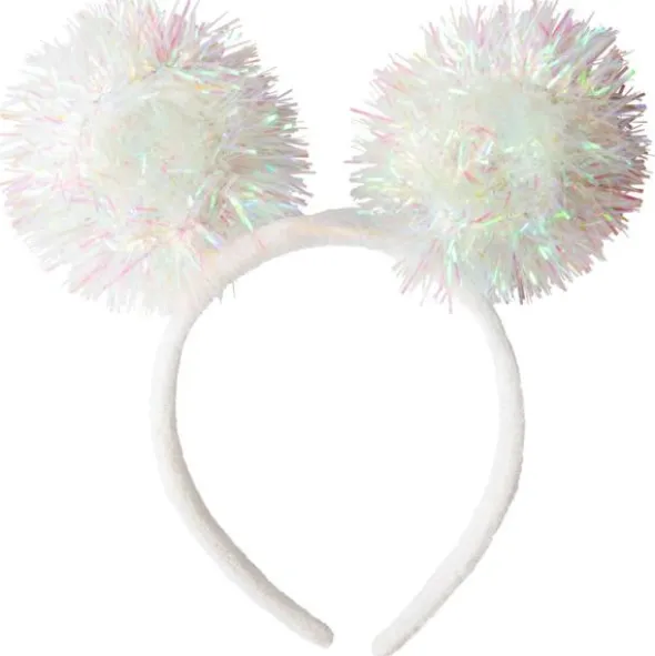 LED Diadem med Pom Poms Vit