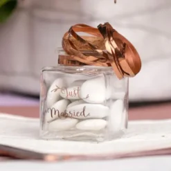 Liten Glasflaska Just Married Roseguld