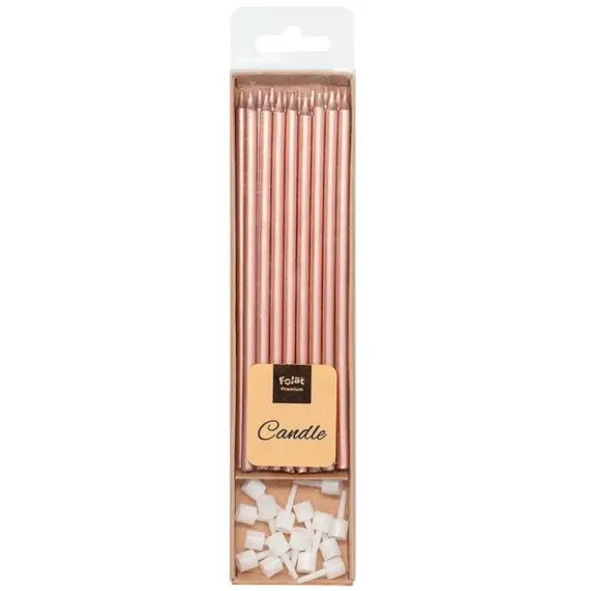 Långa Tårtljus Metallic Roséguld