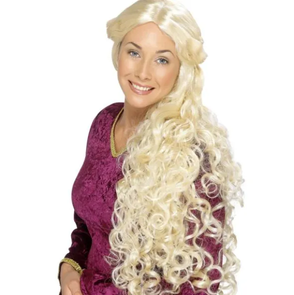 Lång Blond Lockig Renässans Peruk
