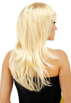 Lång Blond Peruk med Lugg