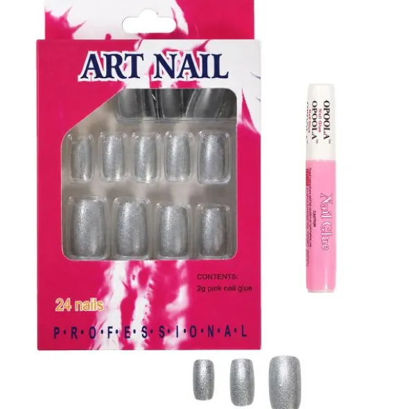 Lösnaglar Silverglitter (24-pack)