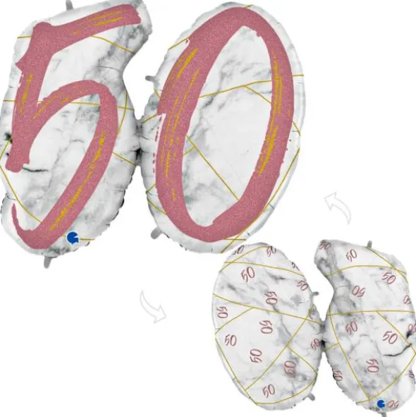 Marble 50 Holografisk Ballongsiffra Rosa