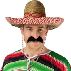 Mexikansk Sombrero Stråhatt Beige/Röd