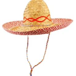 Mexikansk Sombrero Stråhatt Beige/Röd