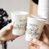 Pappersmuggar Happy Birthday Krämvit/Svart 8-pack