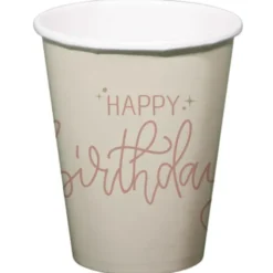 Pappersmuggar Happy Birthday Krämvit/Krämrosa 8-pack