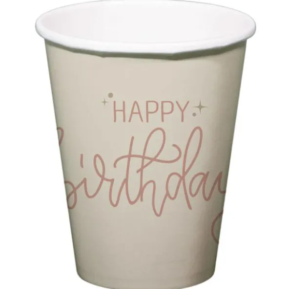 Pappersmuggar Happy Birthday Krämvit/Krämrosa 8-pack